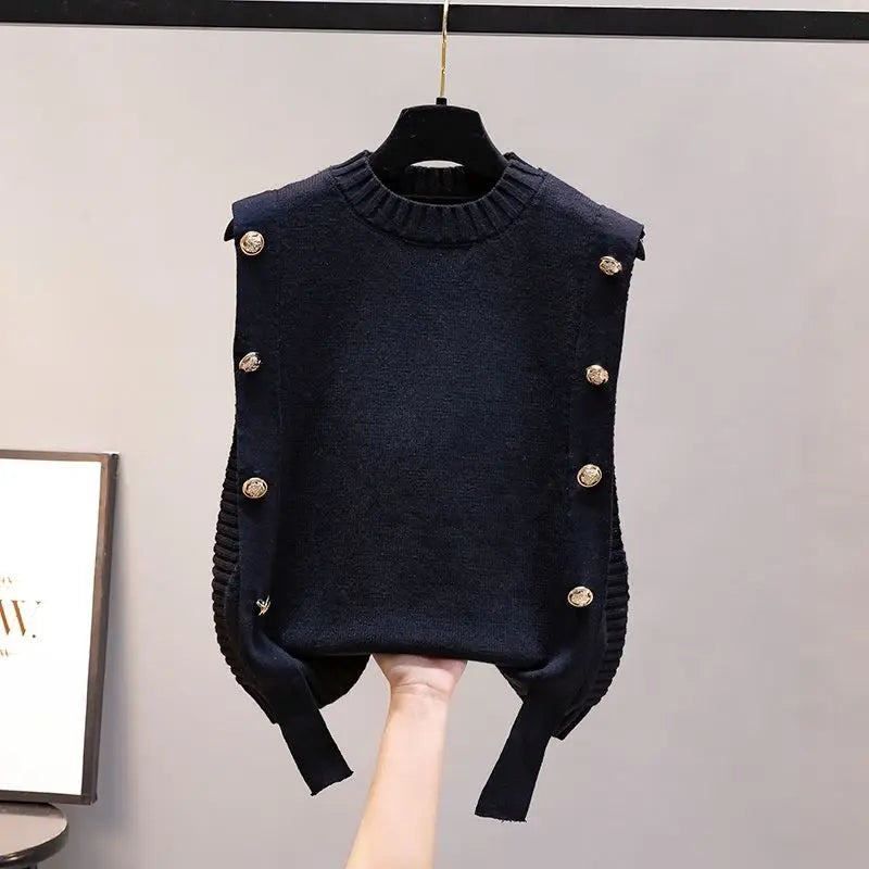 Gilet Femme Sans Manches – Pull Tricoté Col Rond Décontracté Printemps Automne