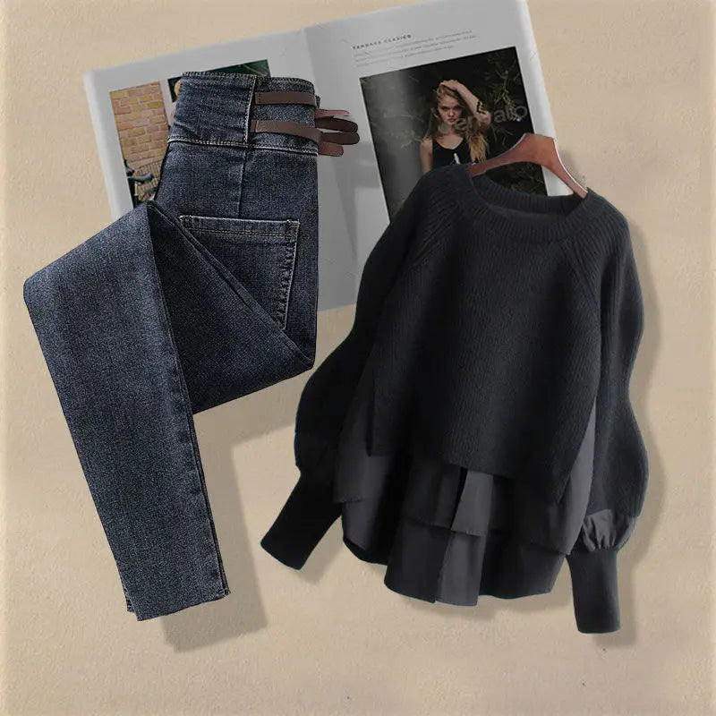 Ensemble femme printemps/automne 2024 – haut chemise deux-en-un et jean slim