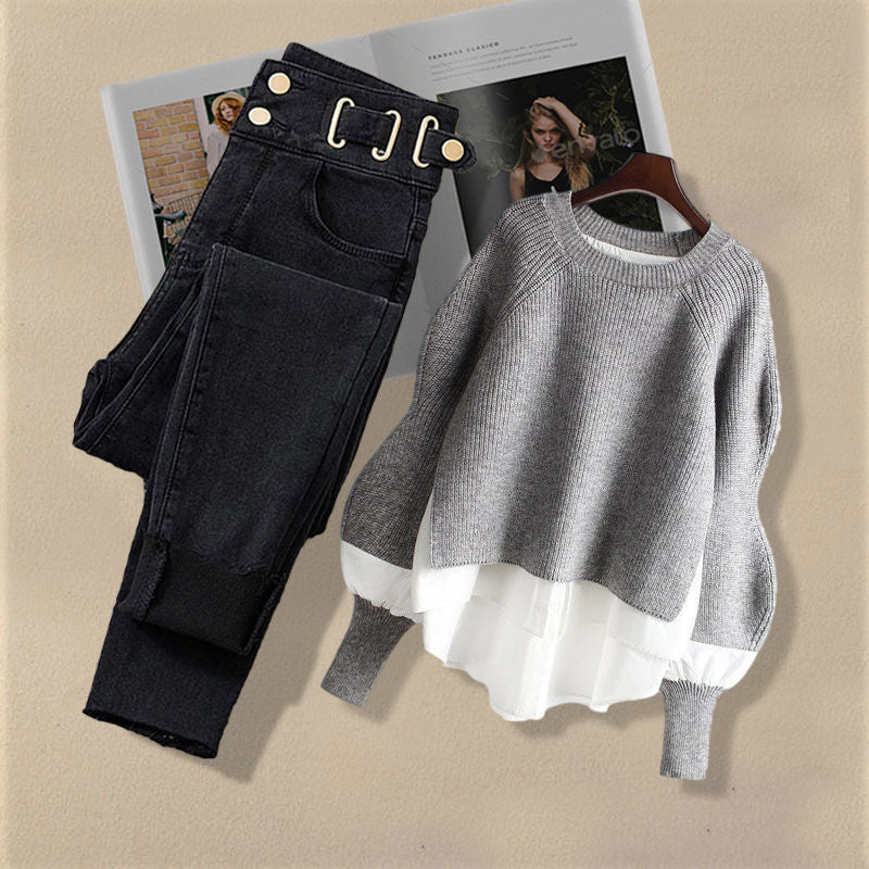 Ensemble femme printemps/automne 2024 – haut chemise deux-en-un et jean slim
