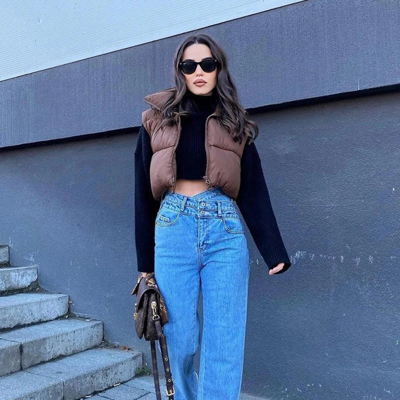 Gilet Court Doudoune Sans Manches Femme – Col Montant, Chaud & Léger