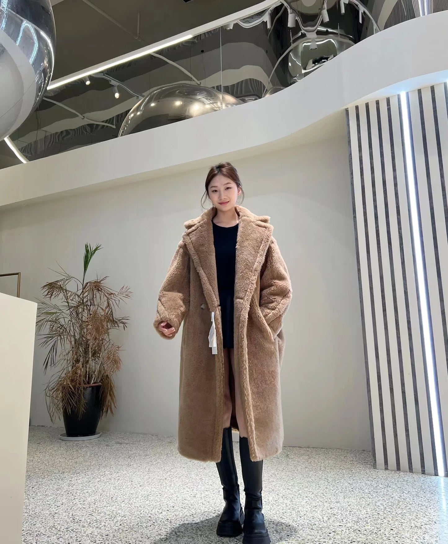 Manteau Teddy Bear Femme – Laine d’Alpaga Oversize, Chaud & Doux, Style Classique Décontracté Hiver.