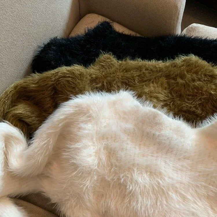 Cardigan Court Femme Y2K – Tricot Élastique en Fausse Fourrure Mink Fluffy, Slim & Sexy Streetwear Printemps Automne | F-laglam.