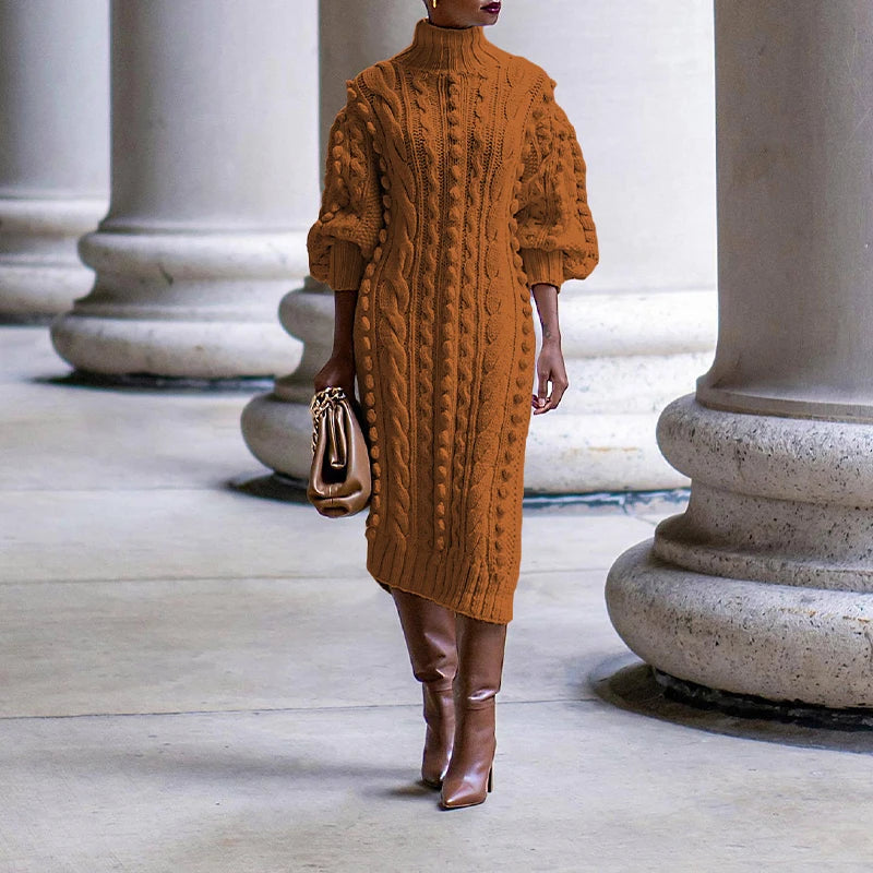 Robe Pull Femme Col Haut – Tricot Épais Fendu sur le Côté, Style Streetwear Élégant Automne Hiver.