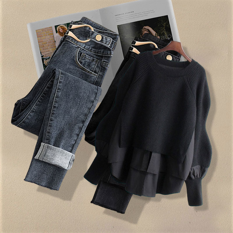 Ensemble femme printemps/automne 2024 – haut chemise deux-en-un et jean slim