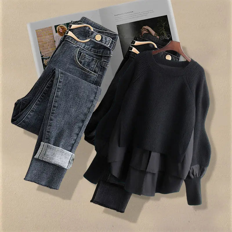 Ensemble femme printemps/automne 2024 – haut chemise deux-en-un et jean slim