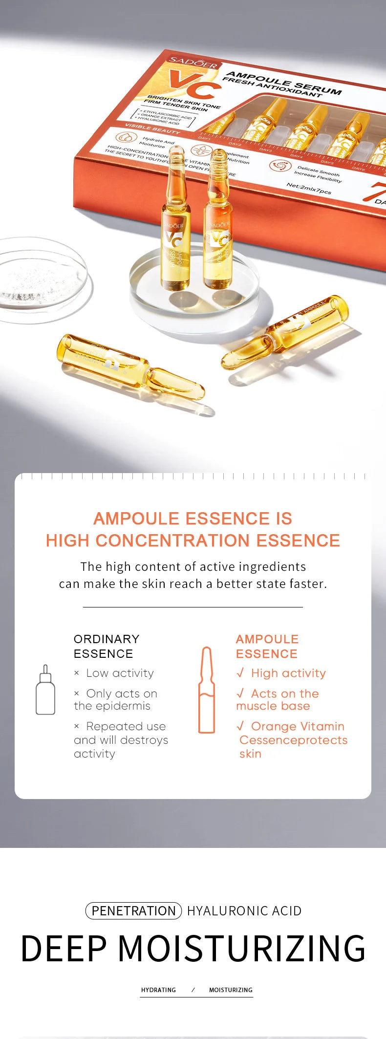 Ampoule Essence | Vitamin C Serum for Face Moisturizing Brightens Skin Repair Smooth Facial Essence Serum Facial Care Skincare