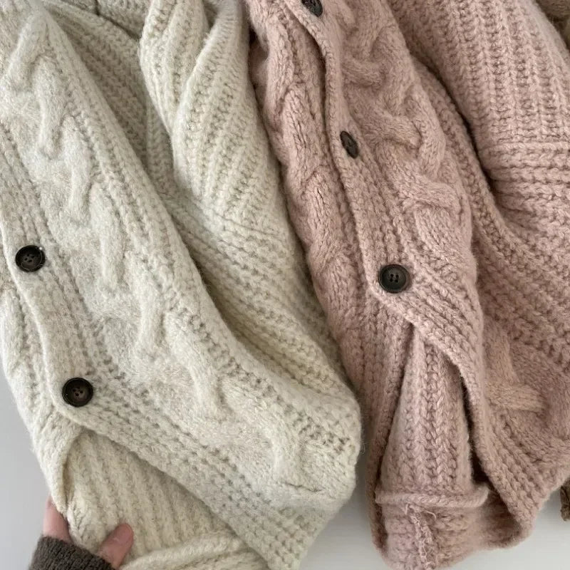 Cardigan Femme Torsadé Style Rétro Français – Tricot Loose Col V Décontracté Printemps.