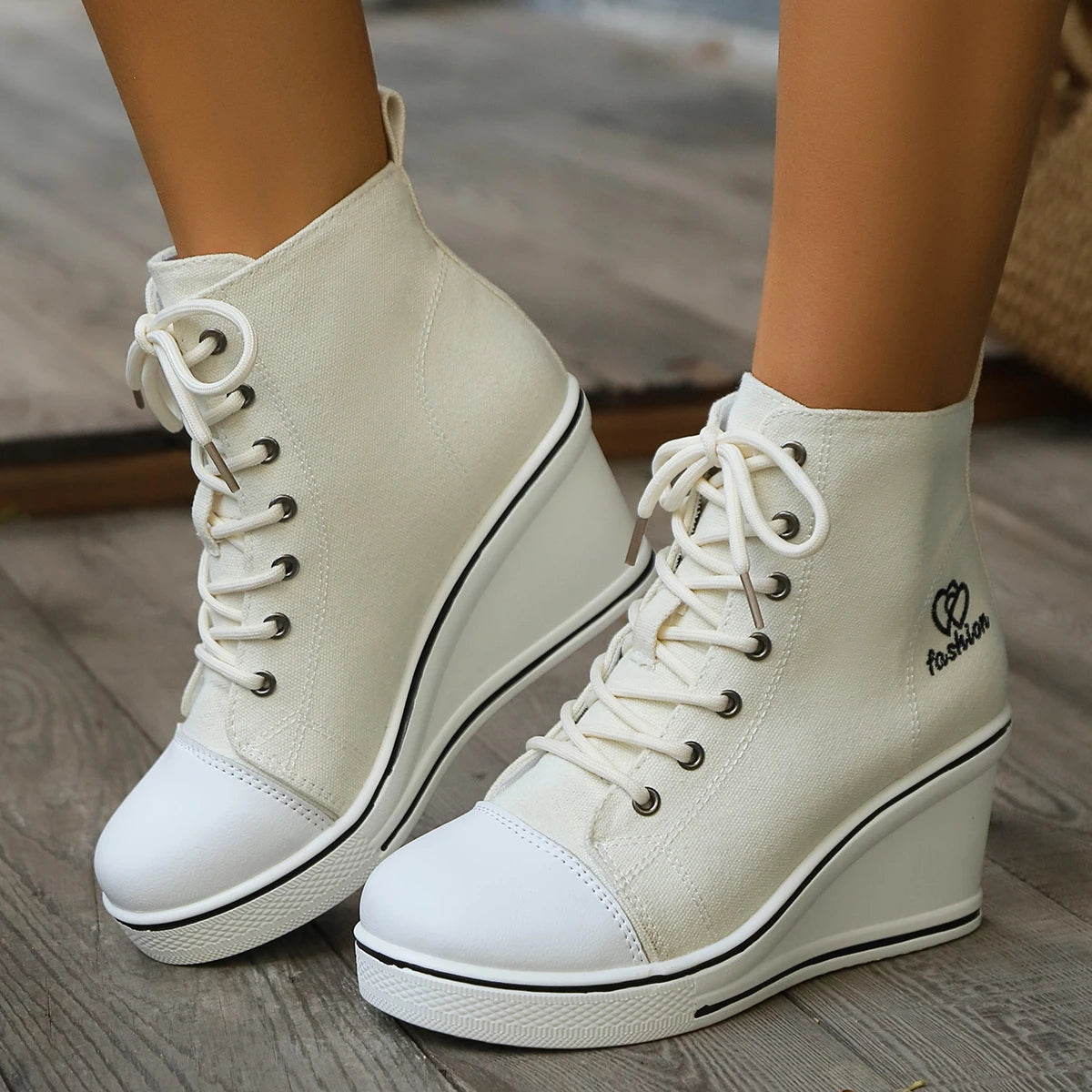 Women Sneakers 2024 New High Tops Wedge Fashion Platform Sneakers Woman Lace Up Height Increase Casual Canvas Shoes for Women