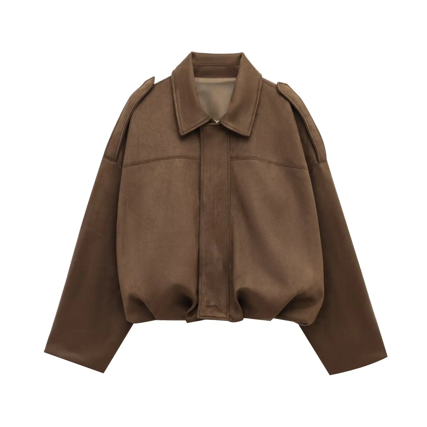 Veste Femme Suédine Synthétique PB&ZA 2025 – Coupe Ample Vert Olive