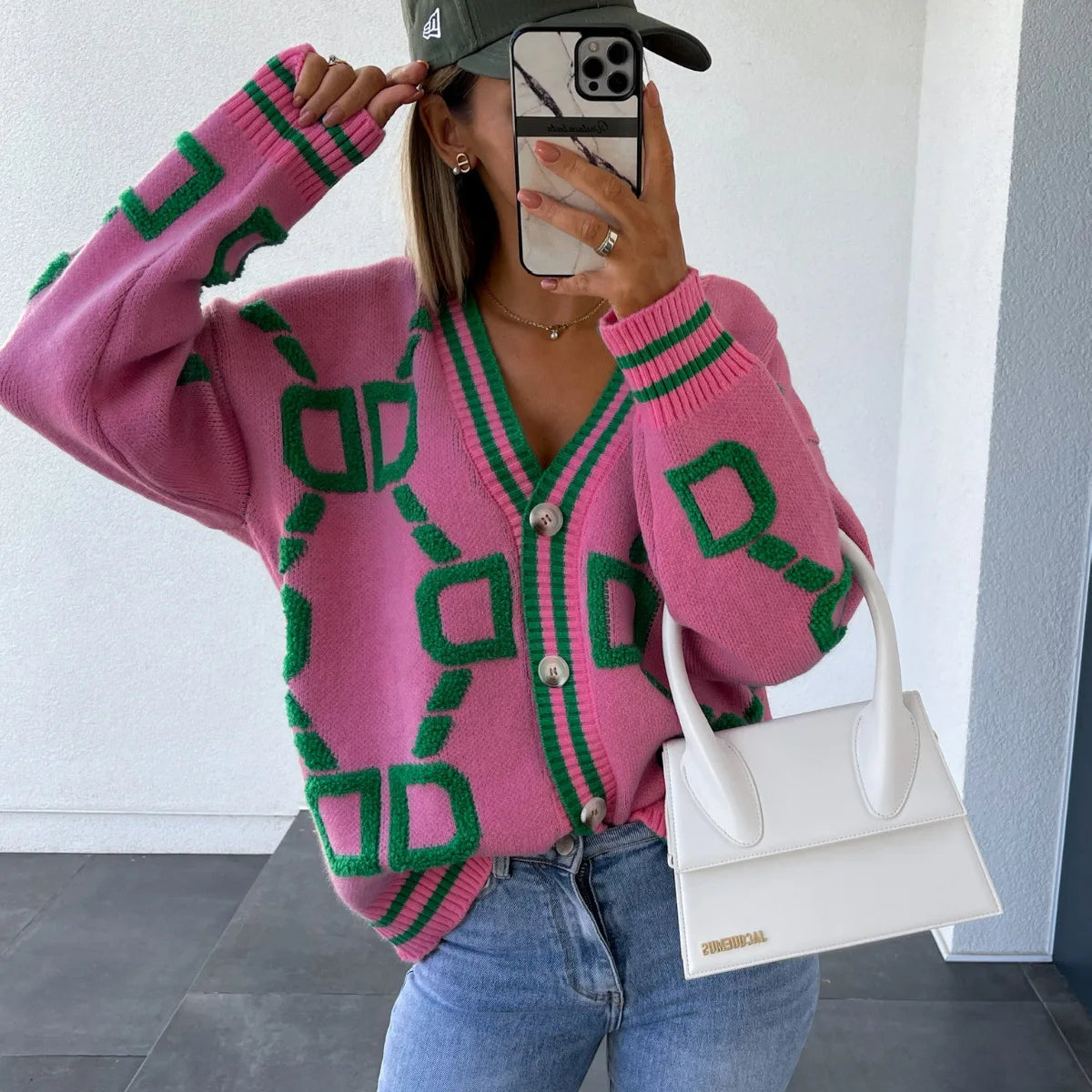 Pull Femme Sweet Heart – Tricot Vintage Loose à Col Rond, Manches Longues