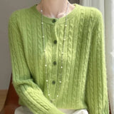 Cardigan Femme Blanc – Tricot Uni Col Rond Boutonné Manches Longues Automne Hiver 2025.