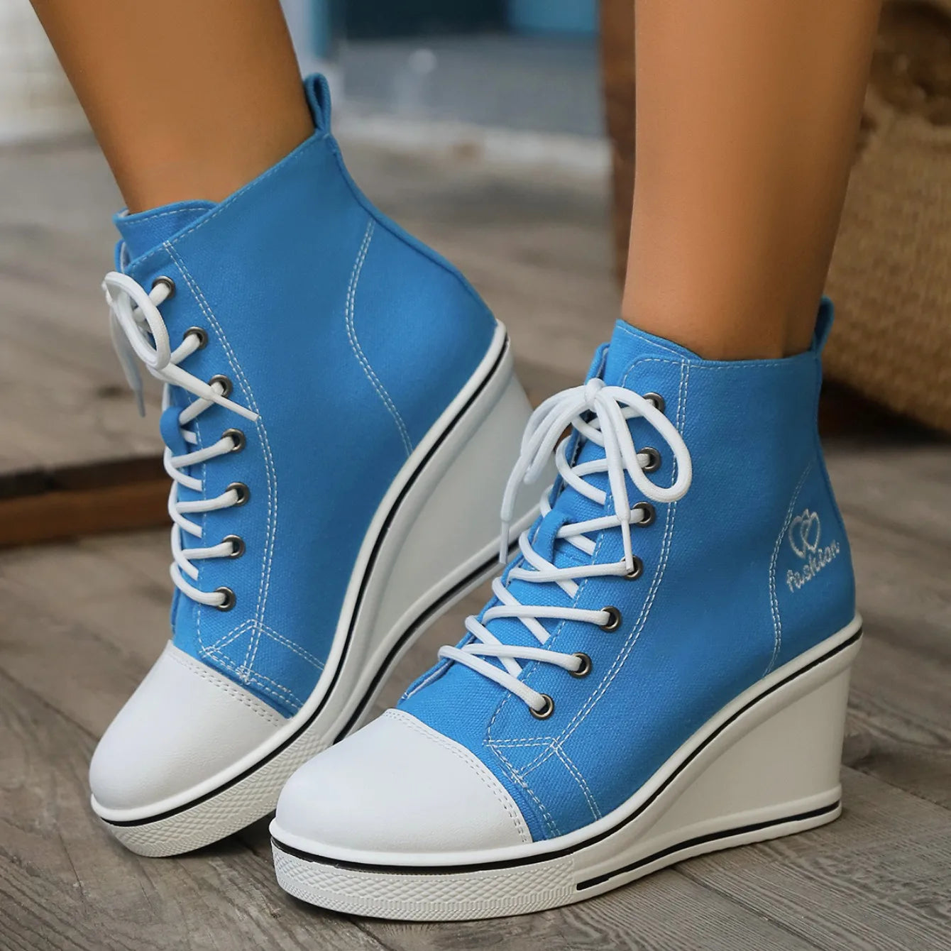 Women Sneakers 2024 New High Tops Wedge Fashion Platform Sneakers Woman Lace Up Height Increase Casual Canvas Shoes for Women