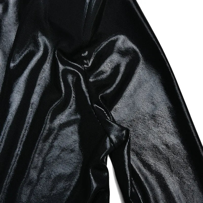 Élégante robe maxi métallisée pour femme, col en V sexy, manches longues, fronces flatteuses et fente haute. Parfaite pour les soirées, clubs ou événements chics. Style glamour et féminin.