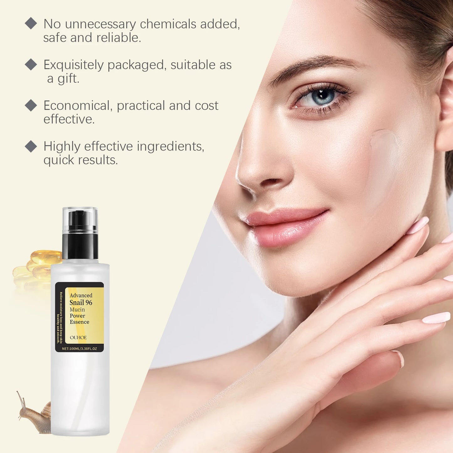 Essence Puissance Mucine d’Escargot 96 – Anti-Rides, Hydratante, Raffermissante et Éclaircissante