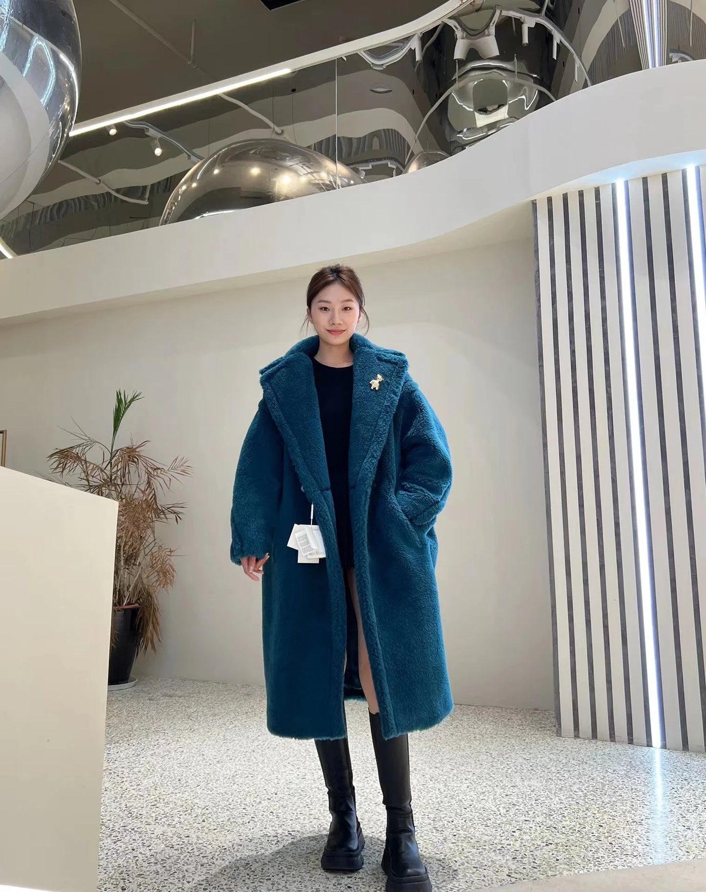 Manteau Teddy Bear Femme – Laine d’Alpaga Oversize, Chaud & Doux, Style Classique Décontracté Hiver