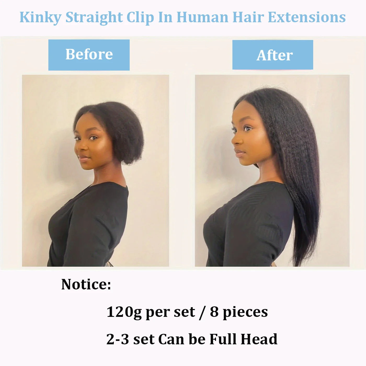 Extensions cheveux naturels brésiliens lisses – clips 100% Remy Human Hair