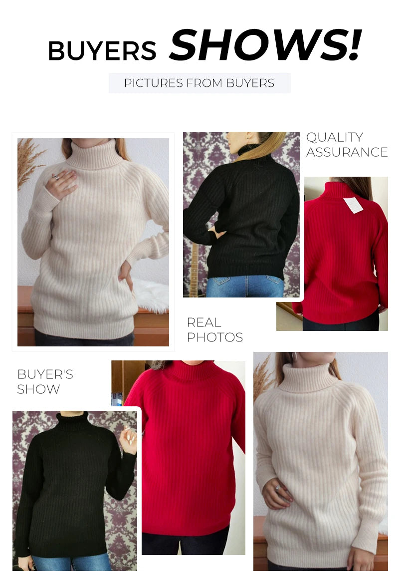 Pull Femme en Laine Mérinos 100 % – Col Roulé Tricoté Cachemire Automne Hiver.