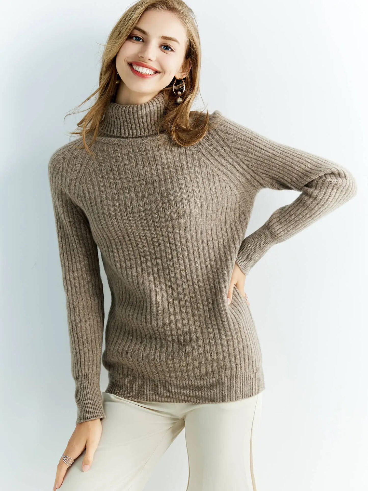 Pull Femme en Laine Mérinos 100 % – Col Roulé Tricoté Cachemire Automne Hiver
