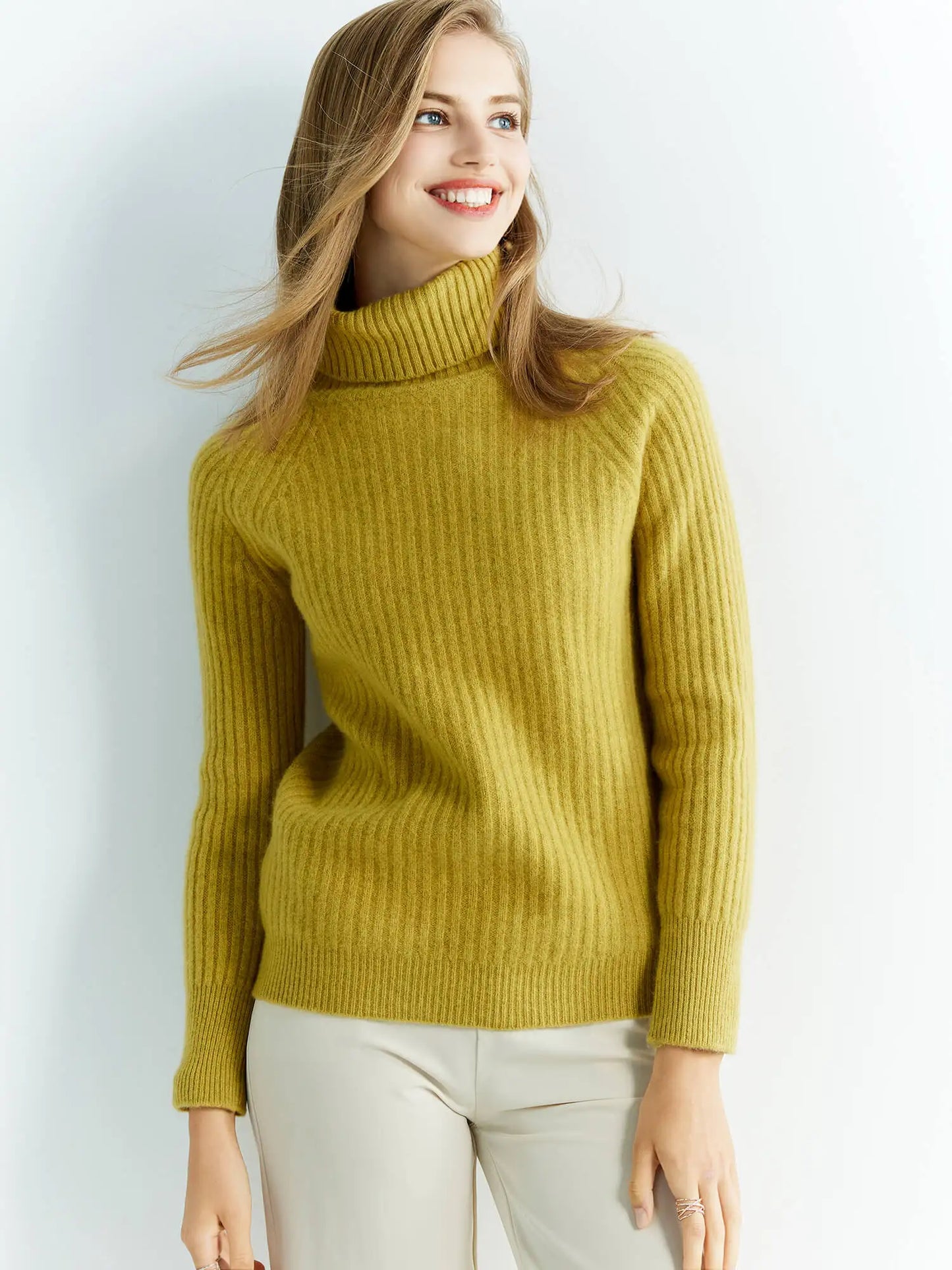 Pull Femme en Laine Mérinos 100 % – Col Roulé Tricoté Cachemire Automne Hiver