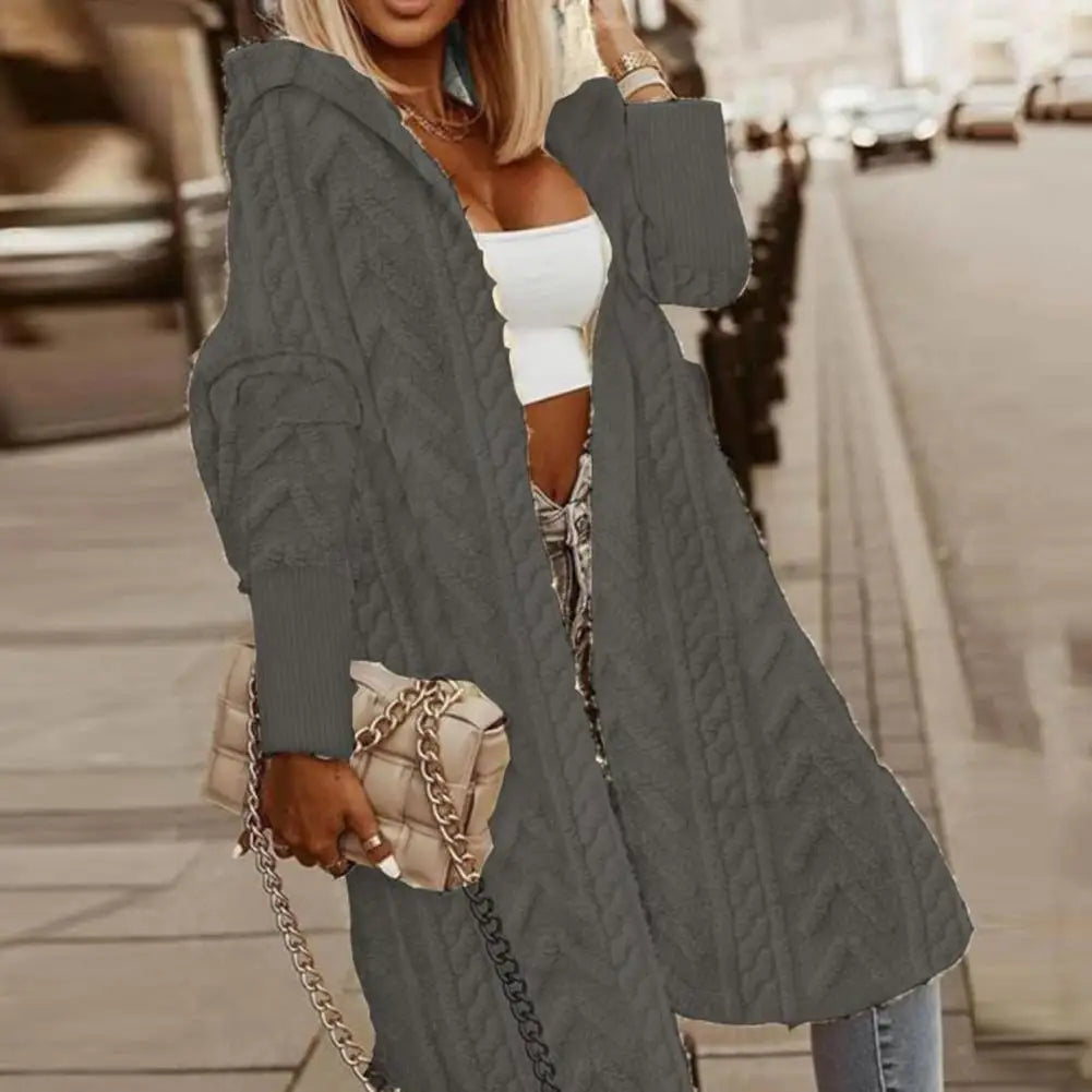 Cardigan Long Femme Oversize – Tricot Uni Chic Longueur Genou Automne Hiver | F-laglam.