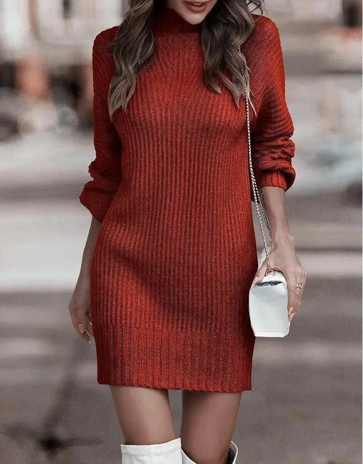 Robe pull femme à col montant et manches longues – automne/hiver élégante