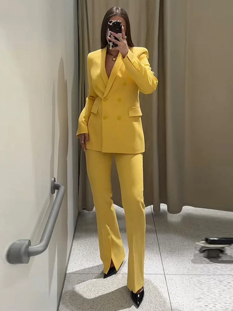 Tailleur Femme 2 Pièces – Blazer à Col Revers & Pantalon Large, Ensemble Bureau Chic 2025 | F-laglam.