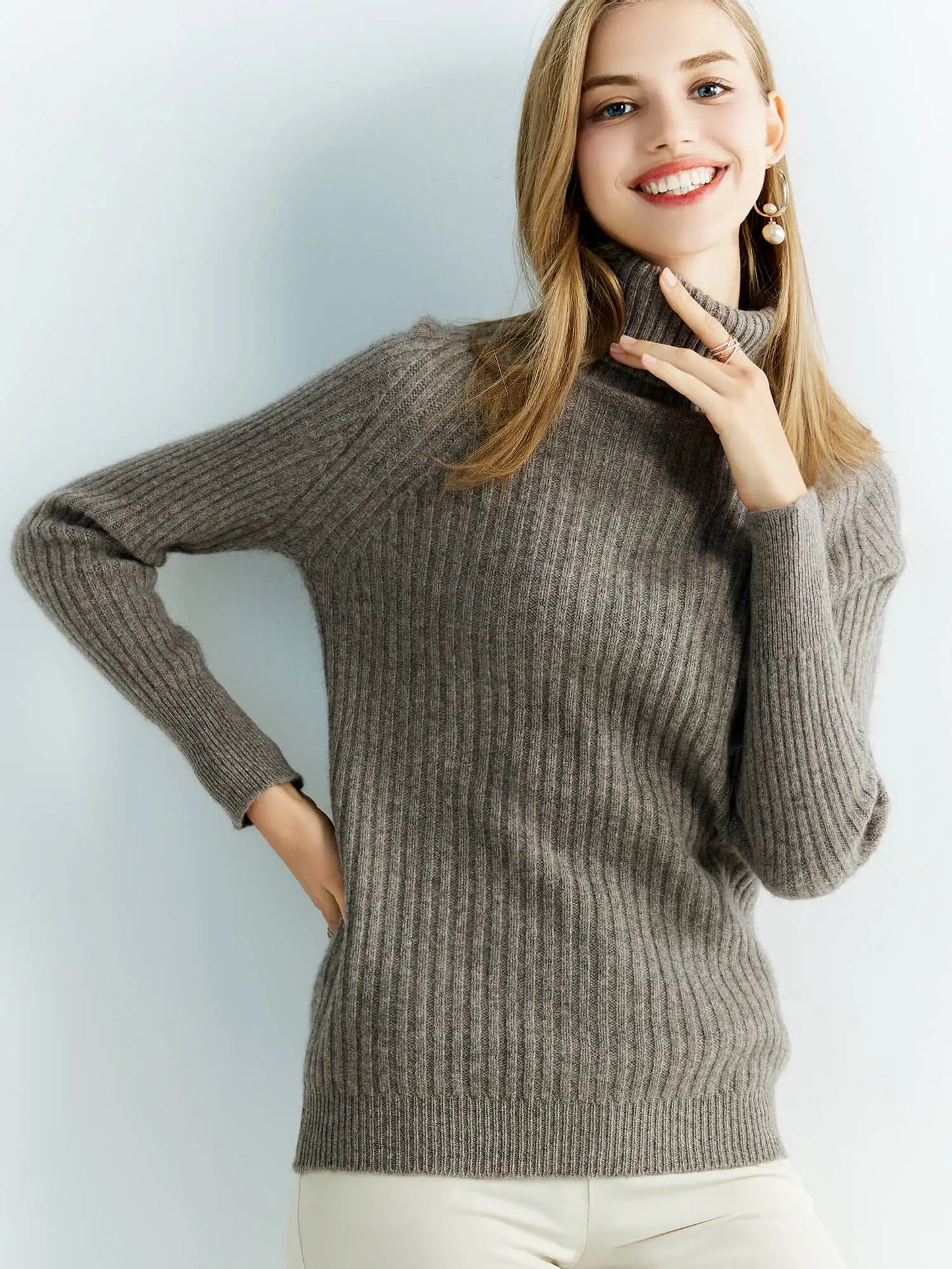 Pull Femme en Laine Mérinos 100 % – Col Roulé Tricoté Cachemire Automne Hiver