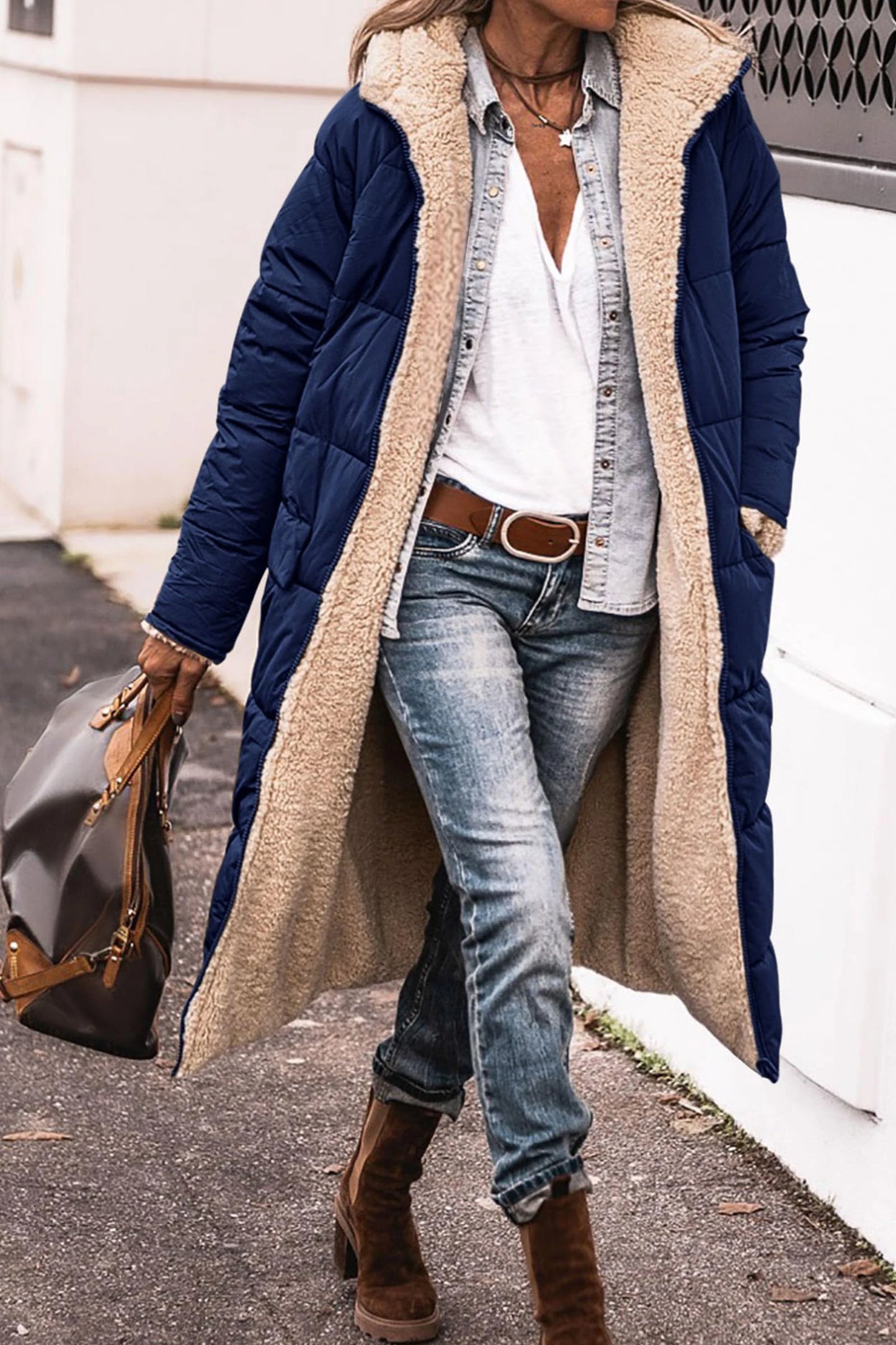 Manteau Long Femme Hiver – Veste Chaude en Laine & Polaire avec Capuche, Style Casual Chic | F-laglam.