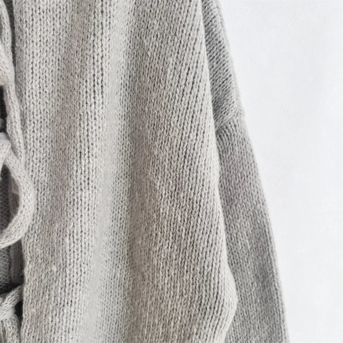 Cardigan Femme Élégant – Tricot Uni avec Lacet, Col Rond, Style Simple Chic |