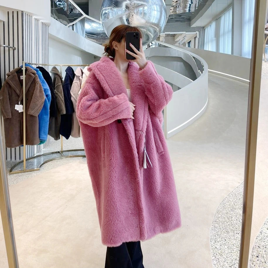 Manteau Teddy Bear Femme – Laine d’Alpaga Oversize, Chaud & Doux, Style Classique Décontracté Hiver