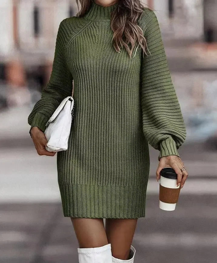 Robe pull femme à col montant et manches longues – automne/hiver élégante