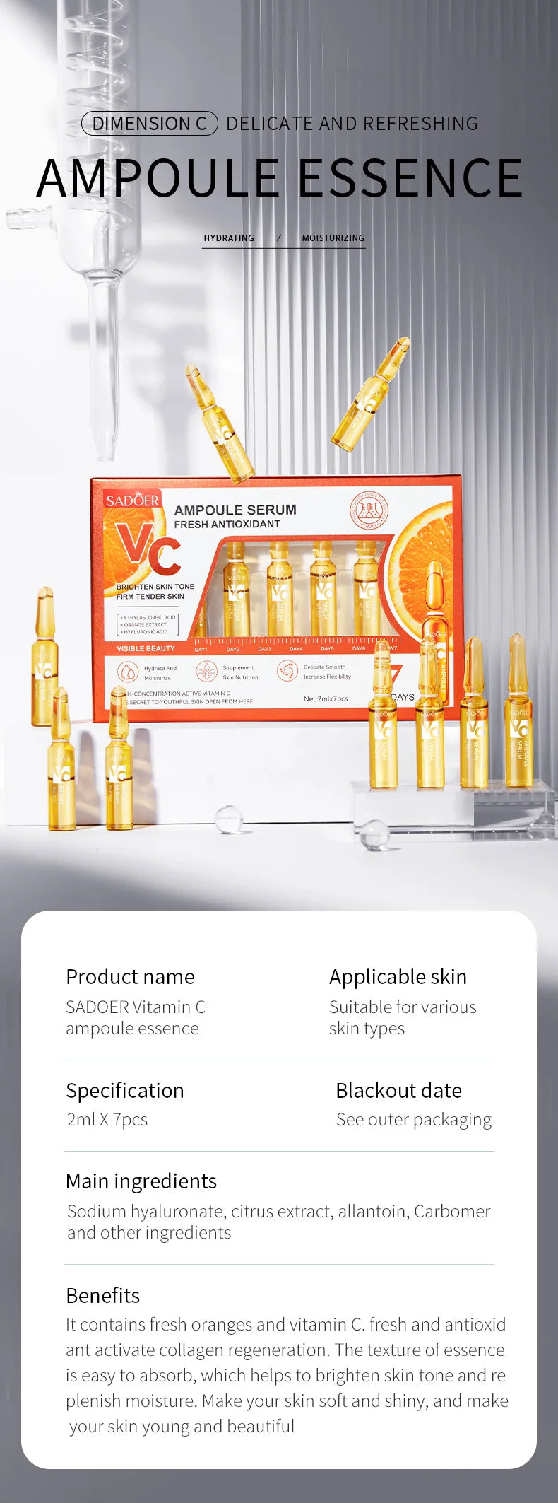Ampoule Essence | Vitamin C Serum for Face Moisturizing Brightens Skin Repair Smooth Facial Essence Serum Facial Care Skincare