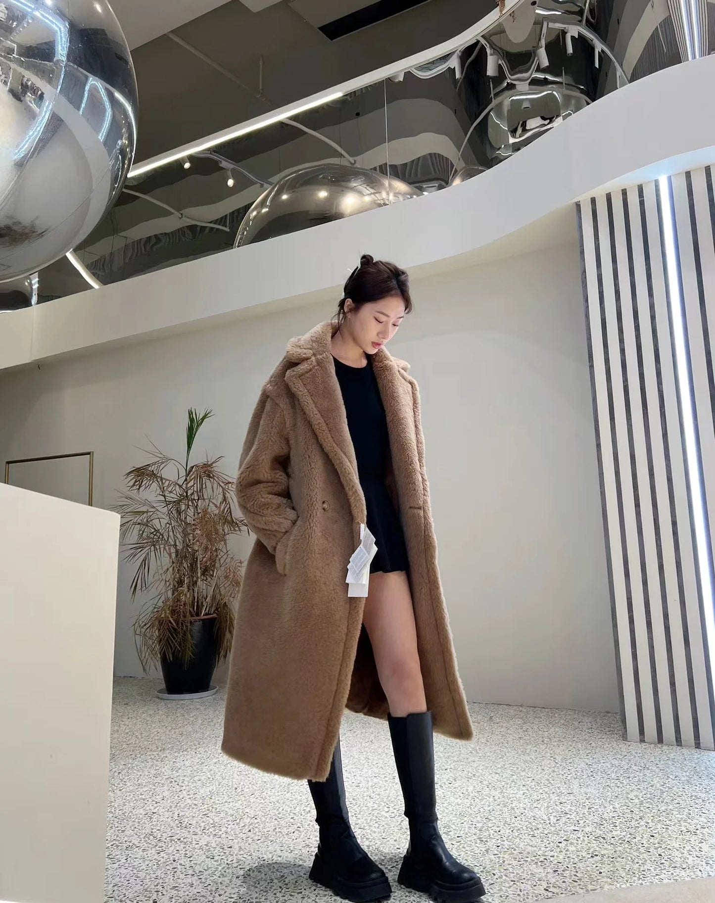 Manteau Teddy Bear Femme – Laine d’Alpaga Oversize, Chaud & Doux, Style Classique Décontracté Hiver.