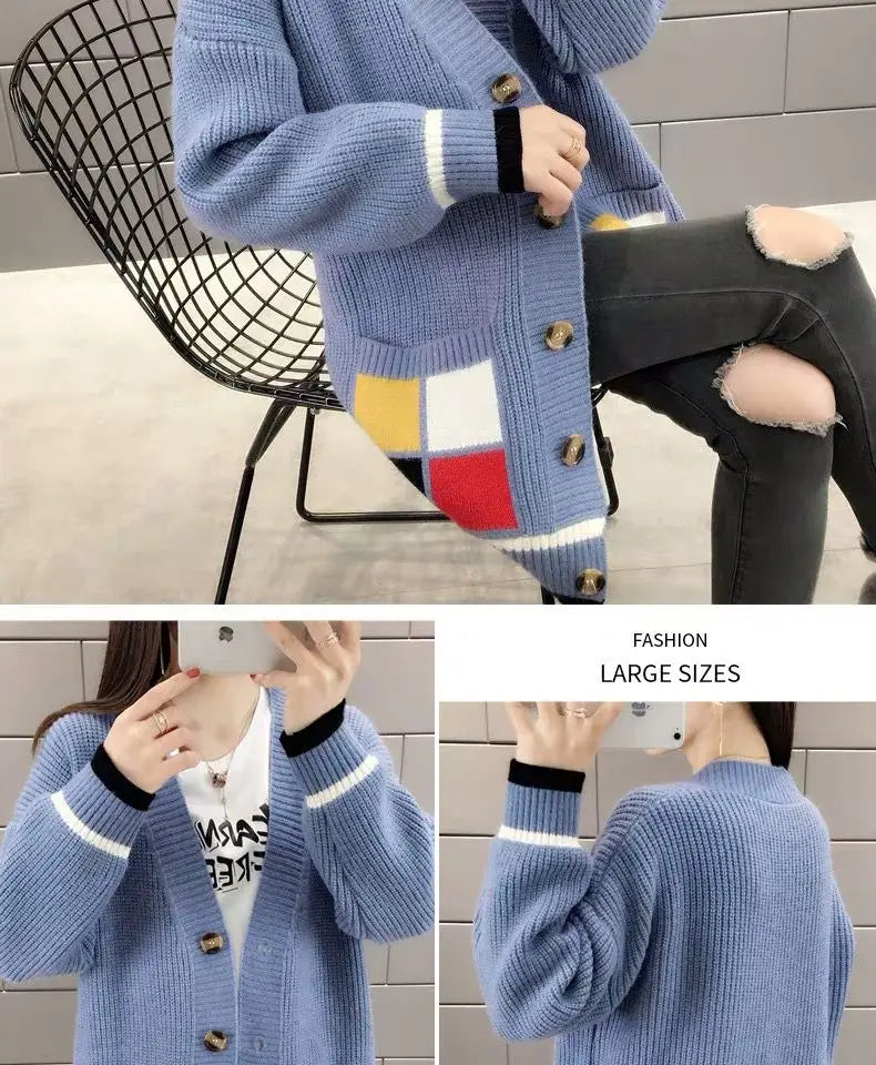 Cardigan Femme Mi-long – Manteau Tricoté Loose Style Coréen Printemps Automne.