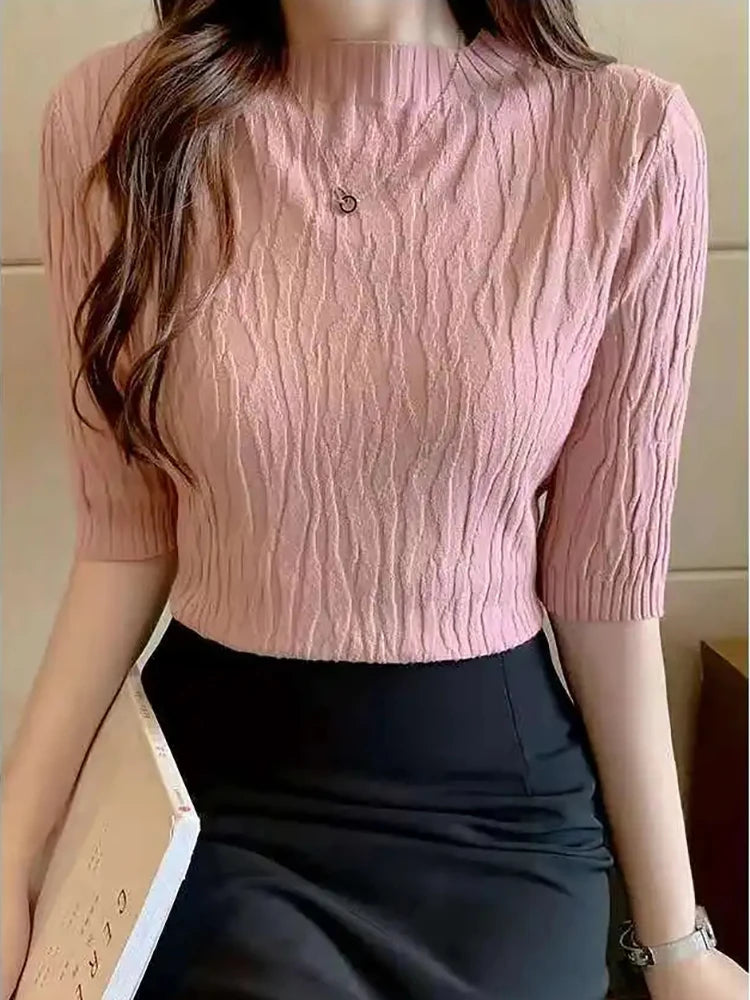 Pull Femme Slim à Manches Courtes – Mode Coréenne Printemps Été | F-laglam.