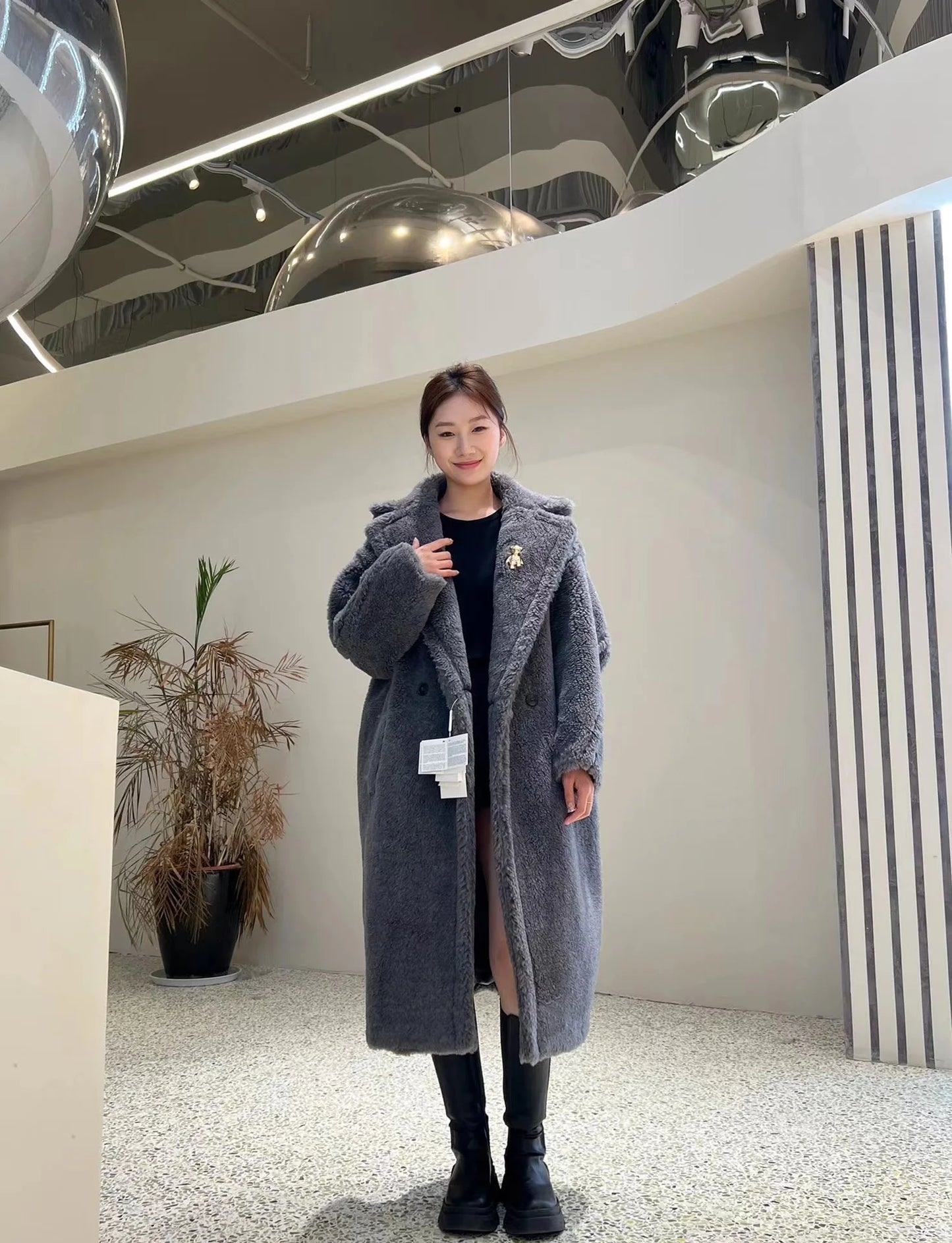 Manteau Teddy Bear Femme – Laine d’Alpaga Oversize, Chaud & Doux, Style Classique Décontracté Hiver.