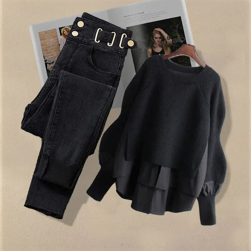 Ensemble femme printemps/automne 2024 – haut chemise deux-en-un et jean slim