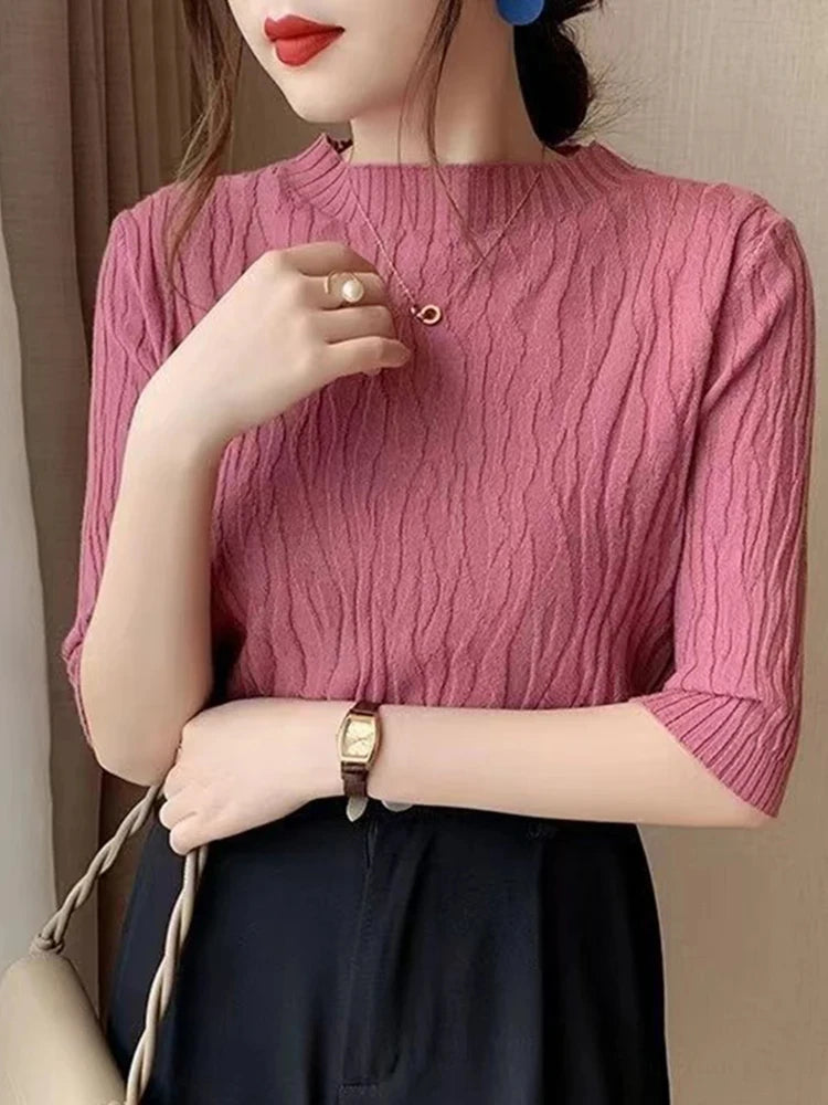 Pull Femme Slim à Manches Courtes – Mode Coréenne Printemps Été | F-laglam.