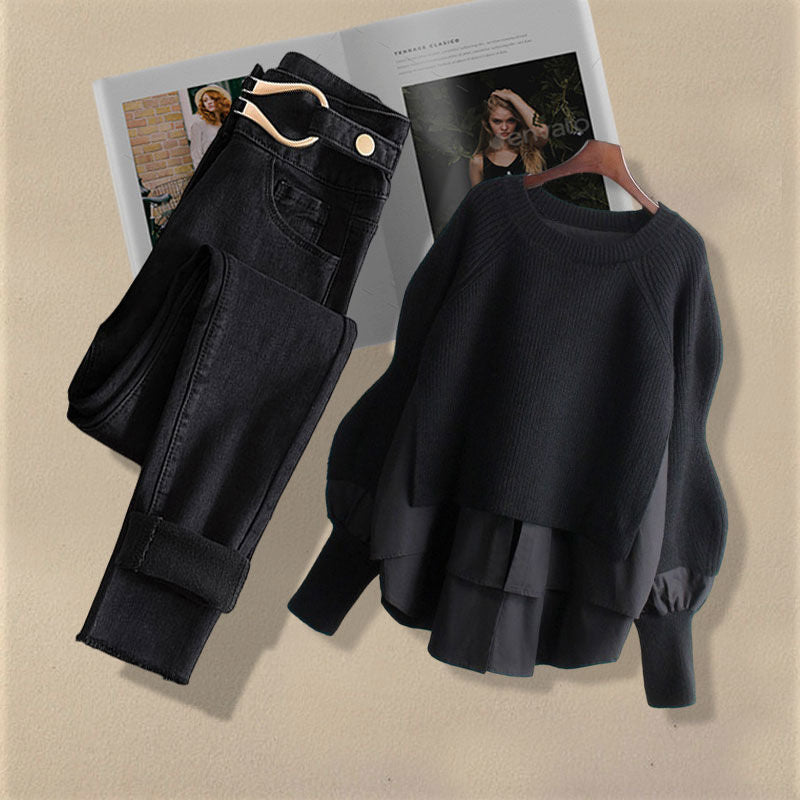 Ensemble femme printemps/automne 2024 – haut chemise deux-en-un et jean slim