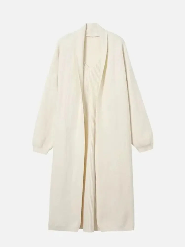 Ensemble robe pull et veste longue femme – style français printemps/automne 2024