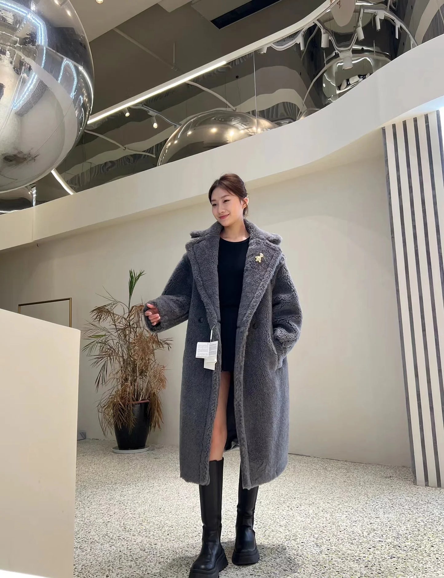 Manteau Teddy Bear Femme – Laine d’Alpaga Oversize, Chaud & Doux, Style Classique Décontracté Hiver.