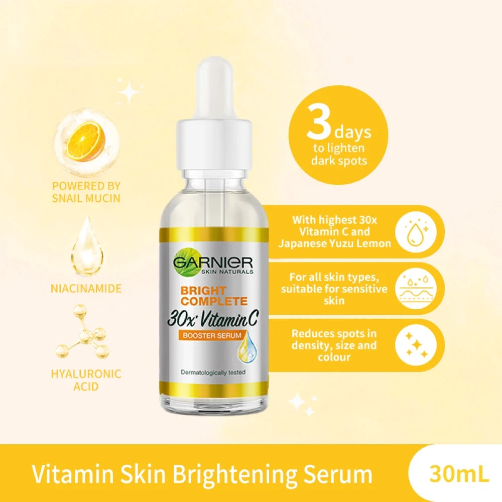 Garnier Bright Complete Sérum Booster 30x Vitamine C & Niacinamide – Éclat du Teint, Anti-Taches & Anti-Marques d’Acné – 30ml