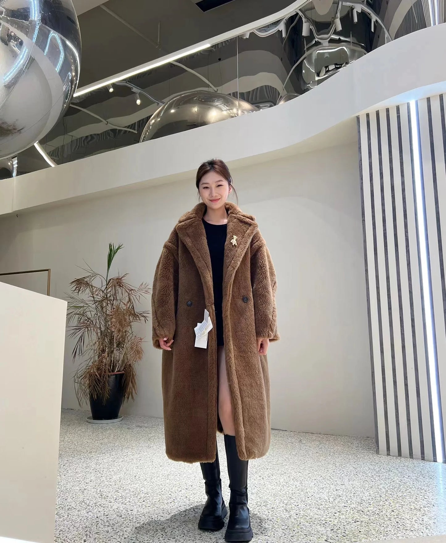 Manteau Teddy Bear Femme – Laine d’Alpaga Oversize, Chaud & Doux, Style Classique Décontracté Hiver.