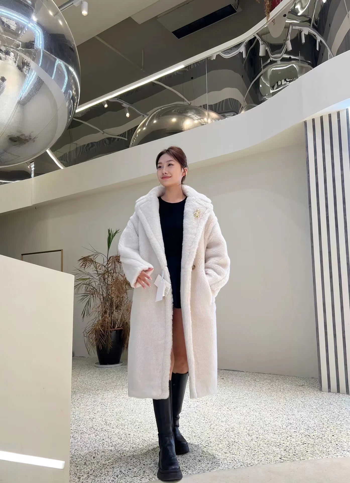 Manteau Teddy Bear Femme – Laine d’Alpaga Oversize, Chaud & Doux, Style Classique Décontracté Hiver
