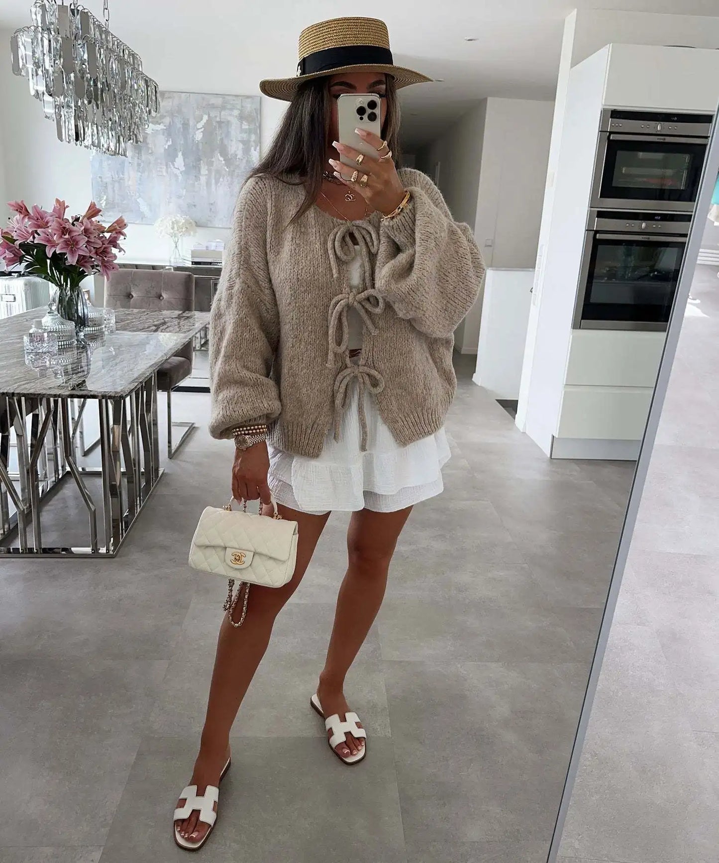 Cardigan Femme Élégant – Tricot Uni avec Lacet, Col Rond, Style Simple Chic |.