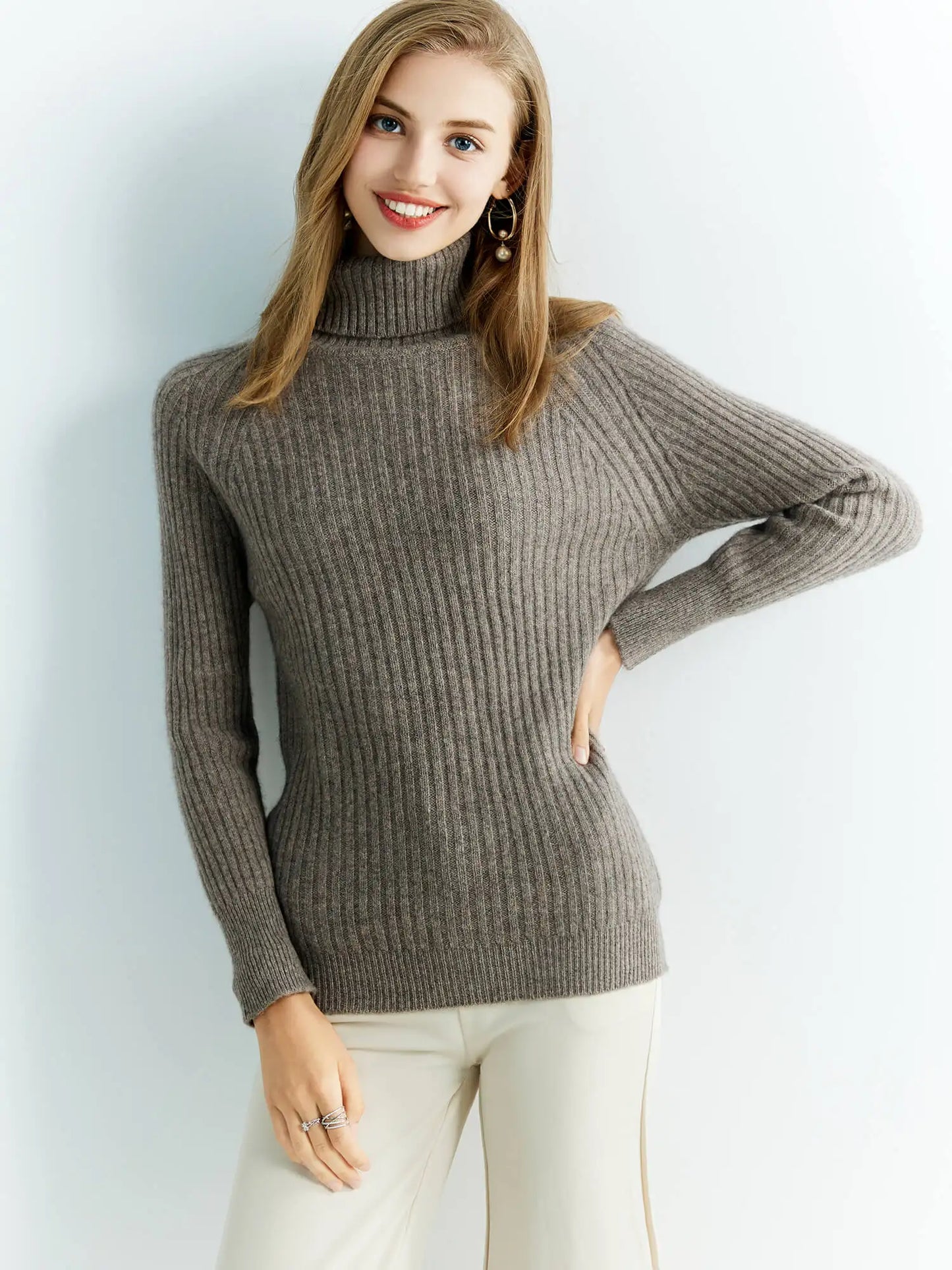 Pull Femme en Laine Mérinos 100 % – Col Roulé Tricoté Cachemire Automne Hiver