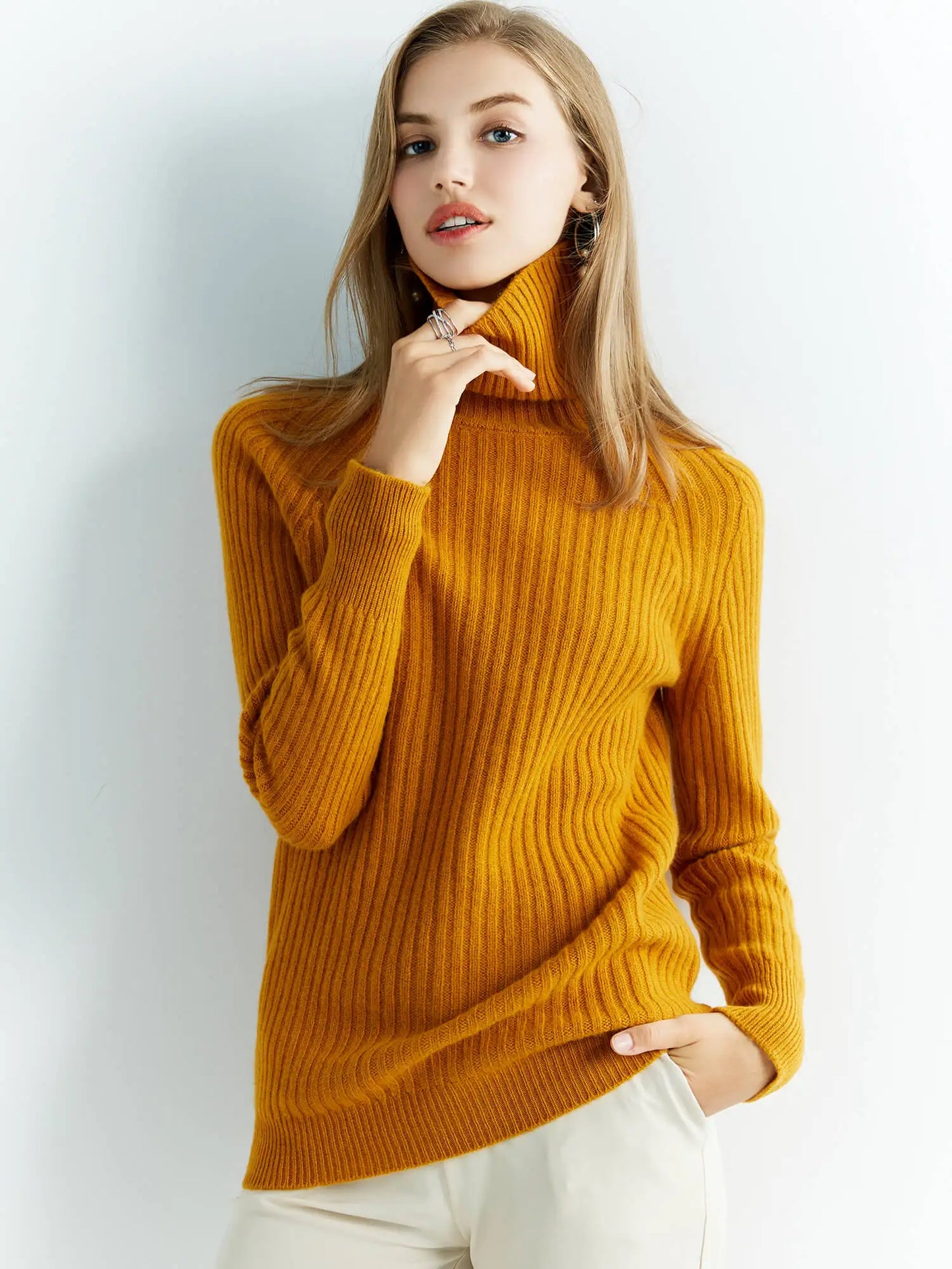 Pull Femme en Laine Mérinos 100 % – Col Roulé Tricoté Cachemire Automne Hiver