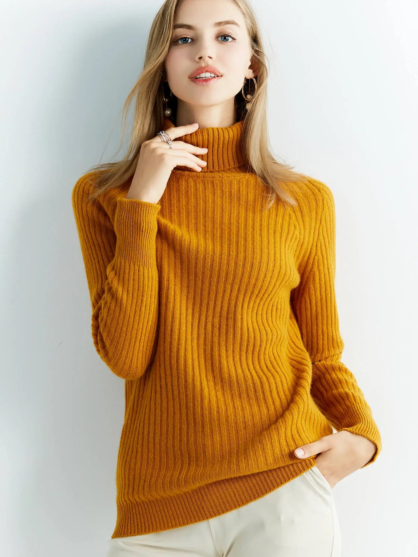 Pull Femme en Laine Mérinos 100 % – Col Roulé Tricoté Cachemire Automne Hiver