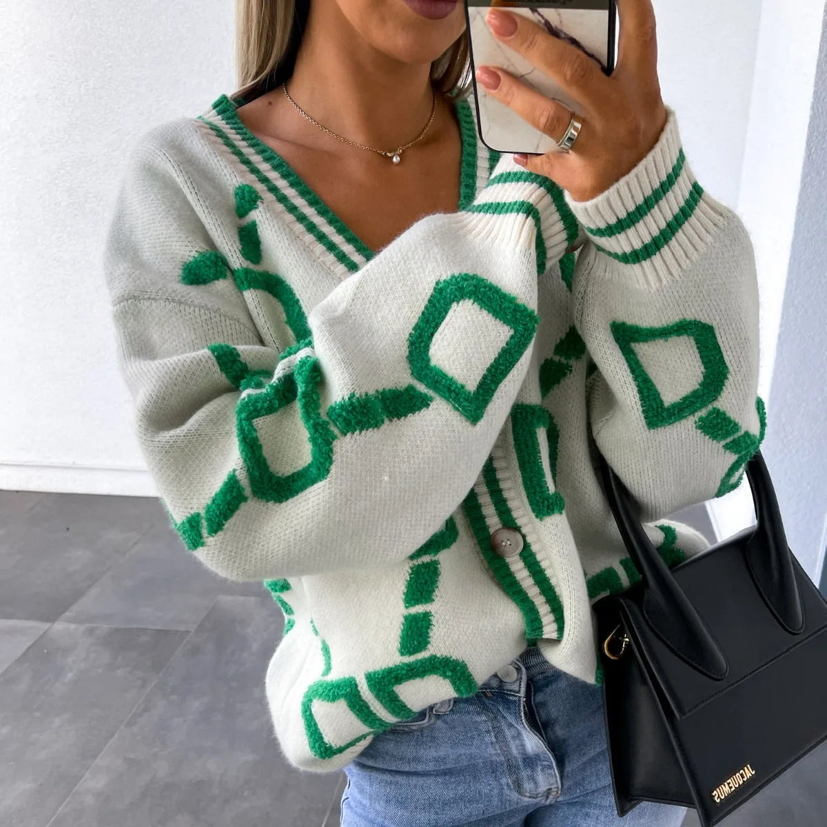 Pull Femme Sweet Heart – Tricot Vintage Loose à Col Rond, Manches Longues.
