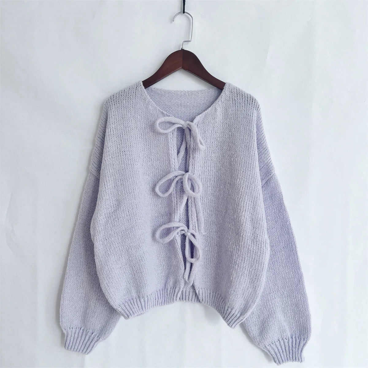 Cardigan Femme Élégant – Tricot Uni avec Lacet, Col Rond, Style Simple Chic |